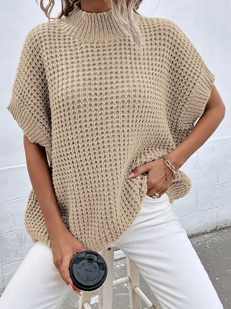 Women's Mock Neck Batwing Short Sleeve Pullover Sweater Loose Oversized Knit Jumper Tops