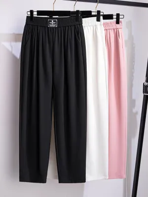 women's summer high waist loose plain color suit trouser pants