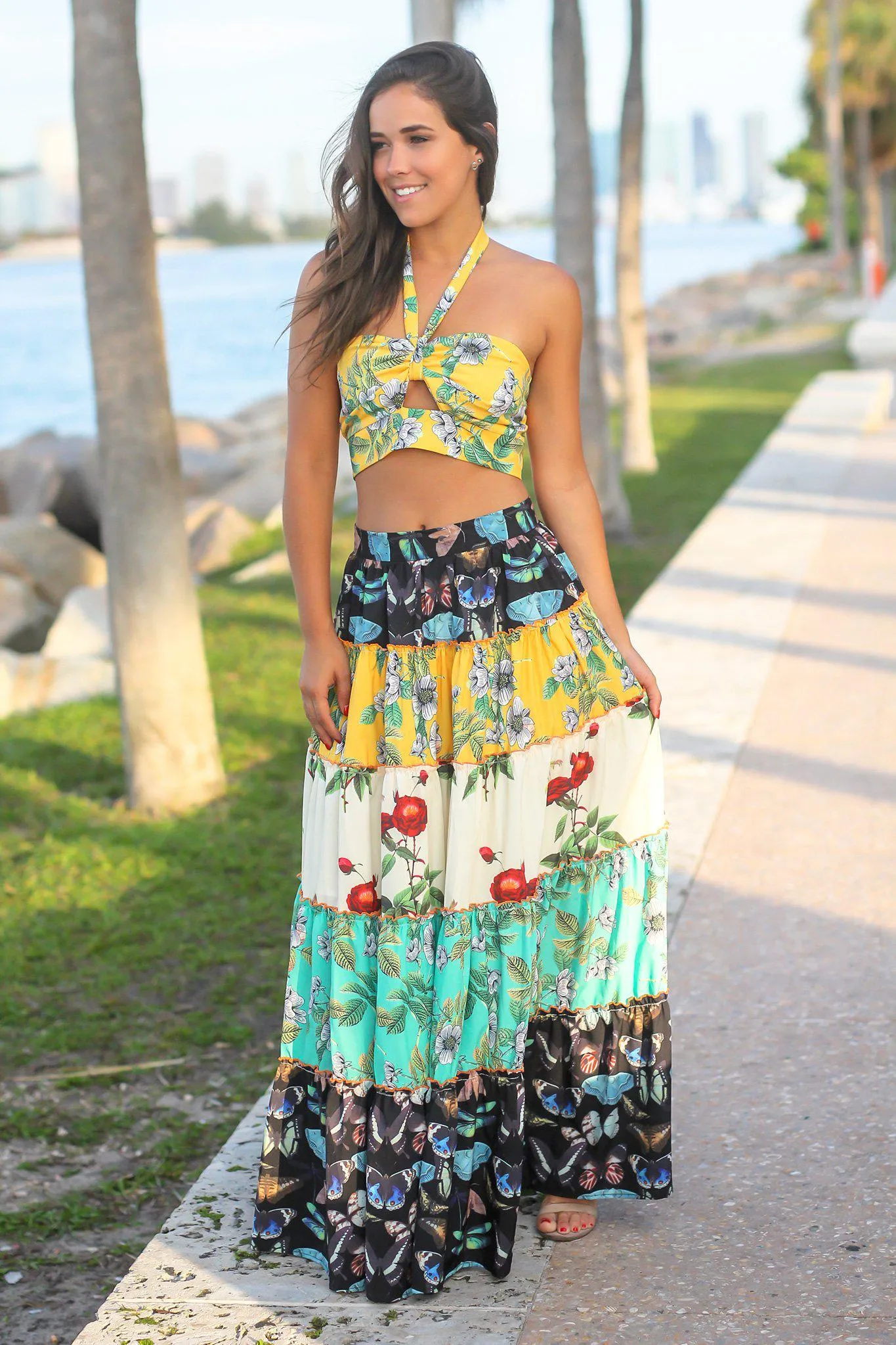 Yellow Floral Two Piece Set